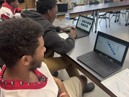 Students participating in the Chewing on Change Module 4 AI lesson in a classroom
