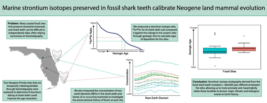 Graphical abstract from Killingsworth et al. 2025 showing strontium isotopes in fossil shark teeth
